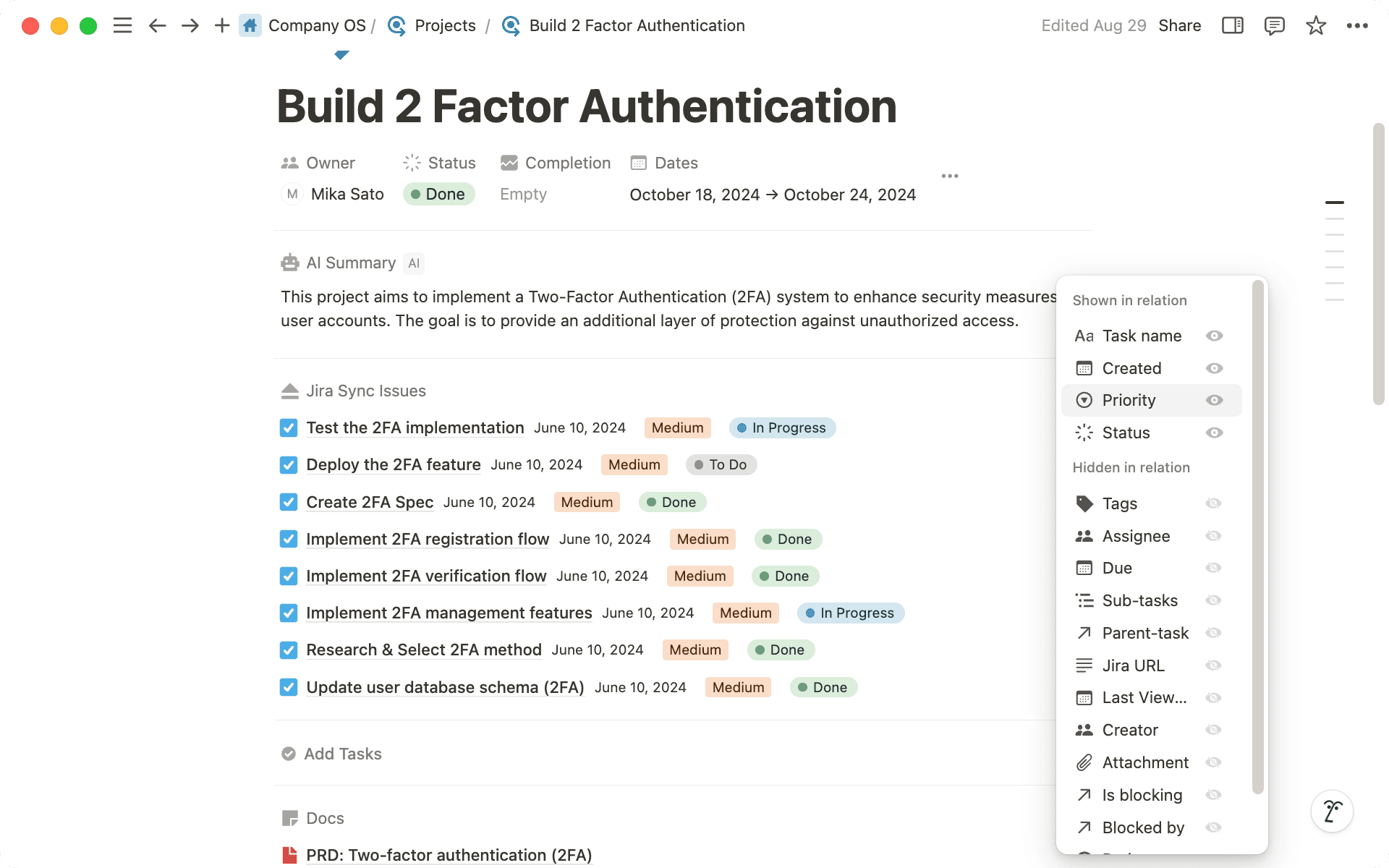 Click the three dot icon near "Jira sync Issues" to customize your property display